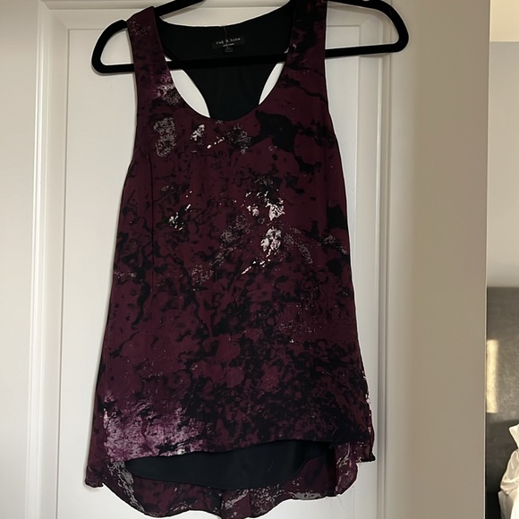 rag & bone razor back lined top with purple and black splatter prtint - Picture 1 of 7